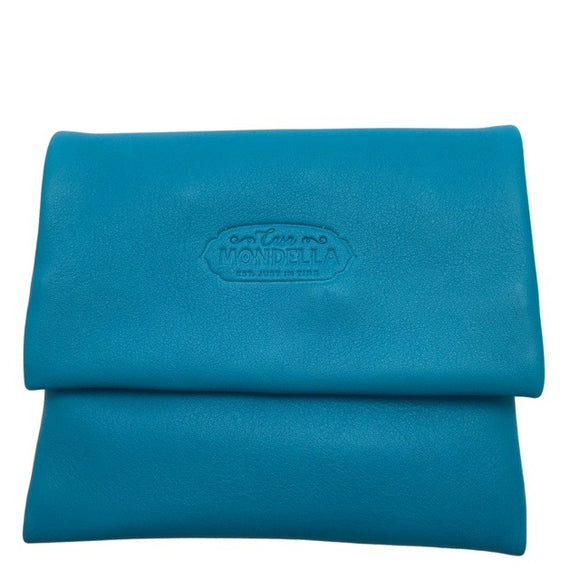 Florence wallet - Small - Turquoise leather and suede