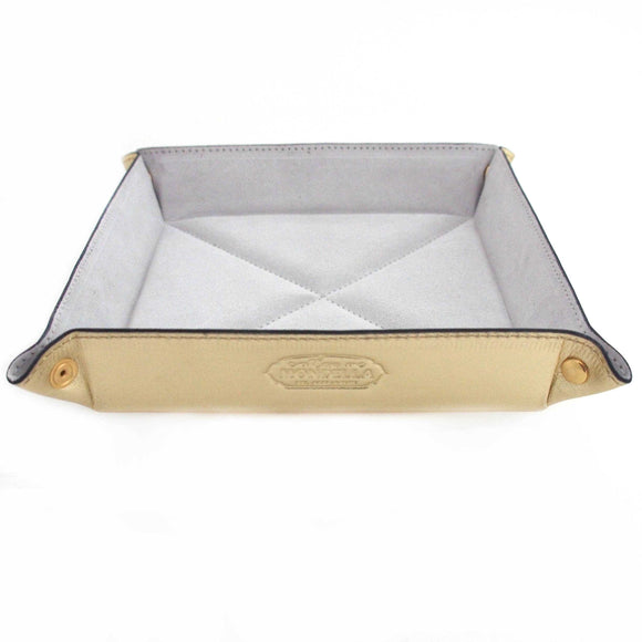 Tray - Large - Gold leather and white suede