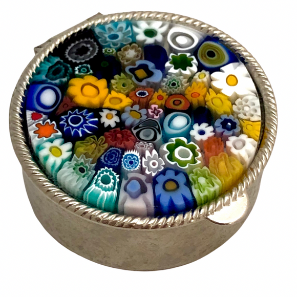 Pill box - Round  - Multi coloured Murano glass