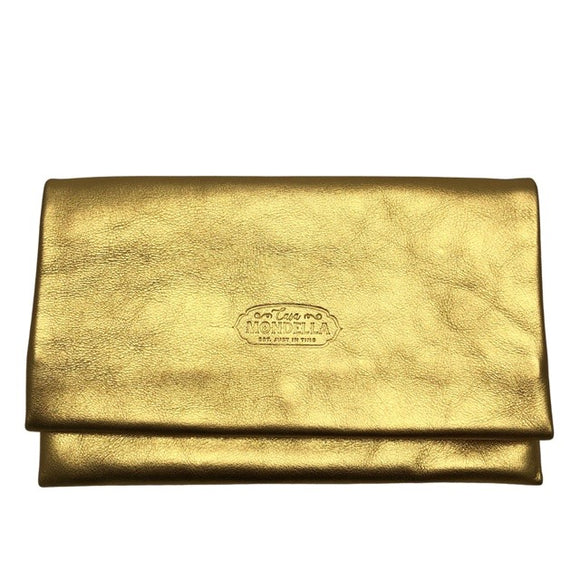 Florence wallet - Large - Golden leather and cream suede