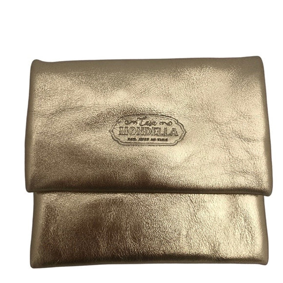 Florence wallet - Small - Gold leather and cream suede