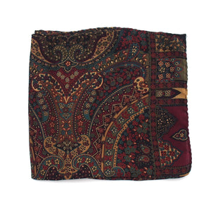 Silk square pocket - Paisley - Green and burgundy