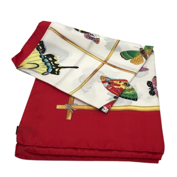 Silk scarf large - Bamboo butterflies - Red